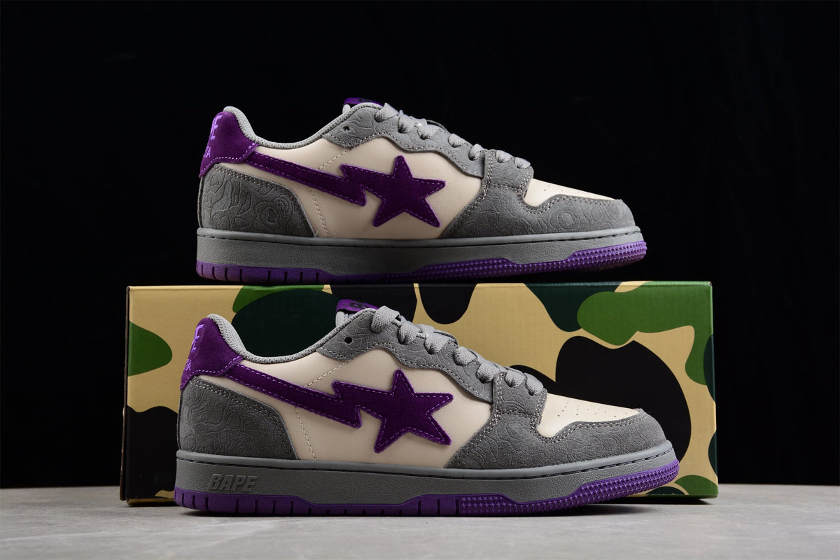 BAPE Sta Low-top Sneakers In Grey And - Purple Unisex Streetwear Limited Edition - **BAPE STA Low-Top Sneakers in Grey and Purple** Elevate your sneaker collection with the BAPE