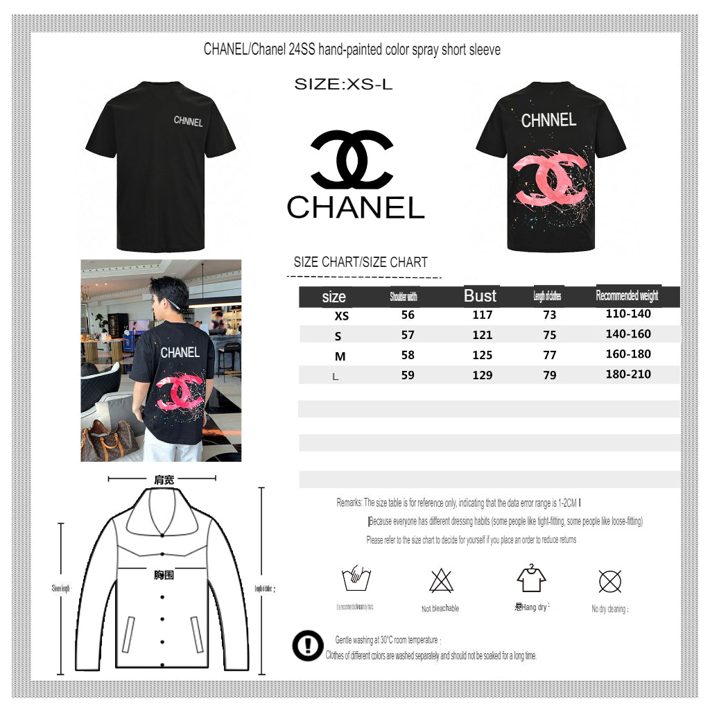 Chanel Pink Splash Logo Black T-Shirt - logo - replica sneakers