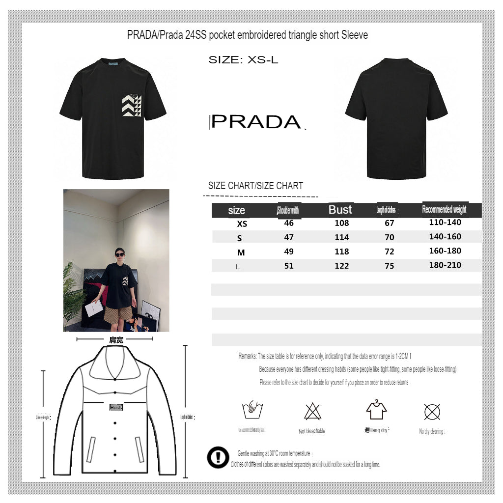 Prada Black T-Shirt with Geometric Pocket Design - logo - replica sneakers