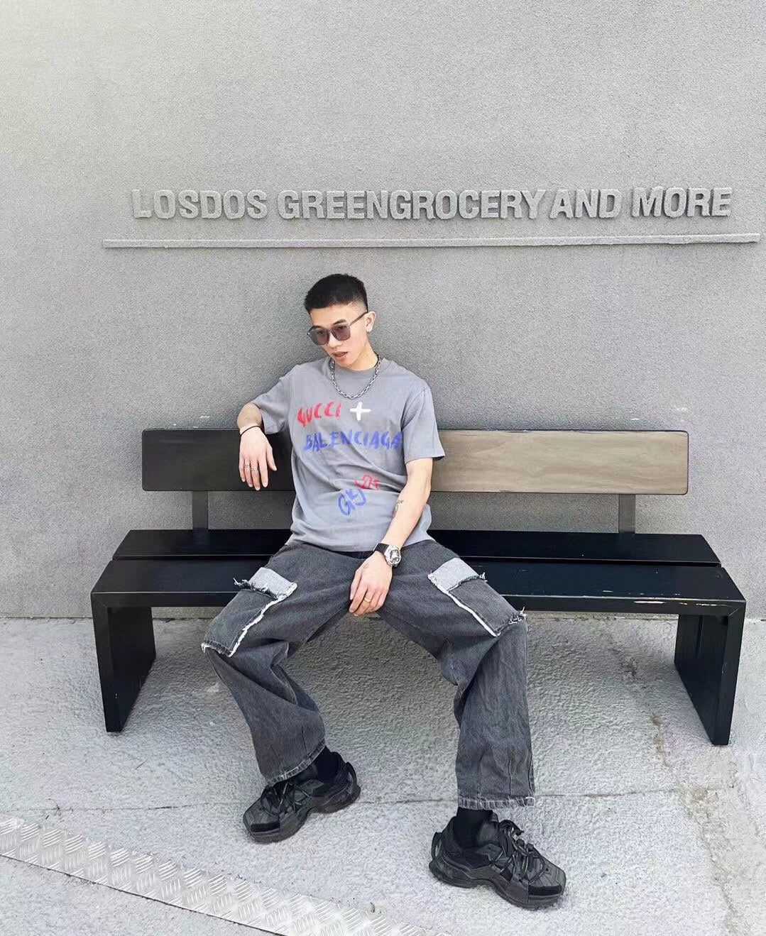GUCCI x BALENCIAGA T-SHIRT GRAY - logo - replica sneakers