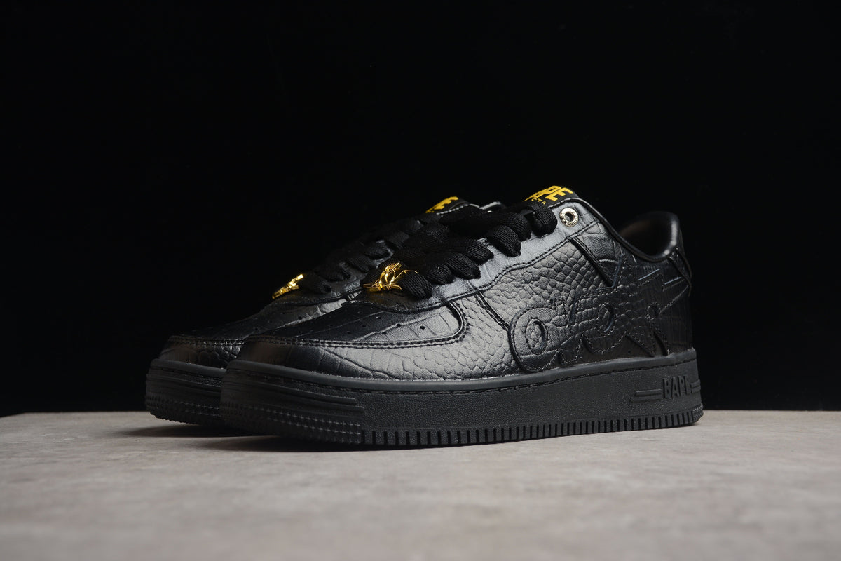 BAPE Sta Low-top Croc-embossed Sneakers - Black Unisex Streetwear Limited Edition - **BAPE STA Low-Top Black Croc-Embossed Sneakers** Introducing the BAPE STA Low-Top Black Croc-Embossed Sneakers, a