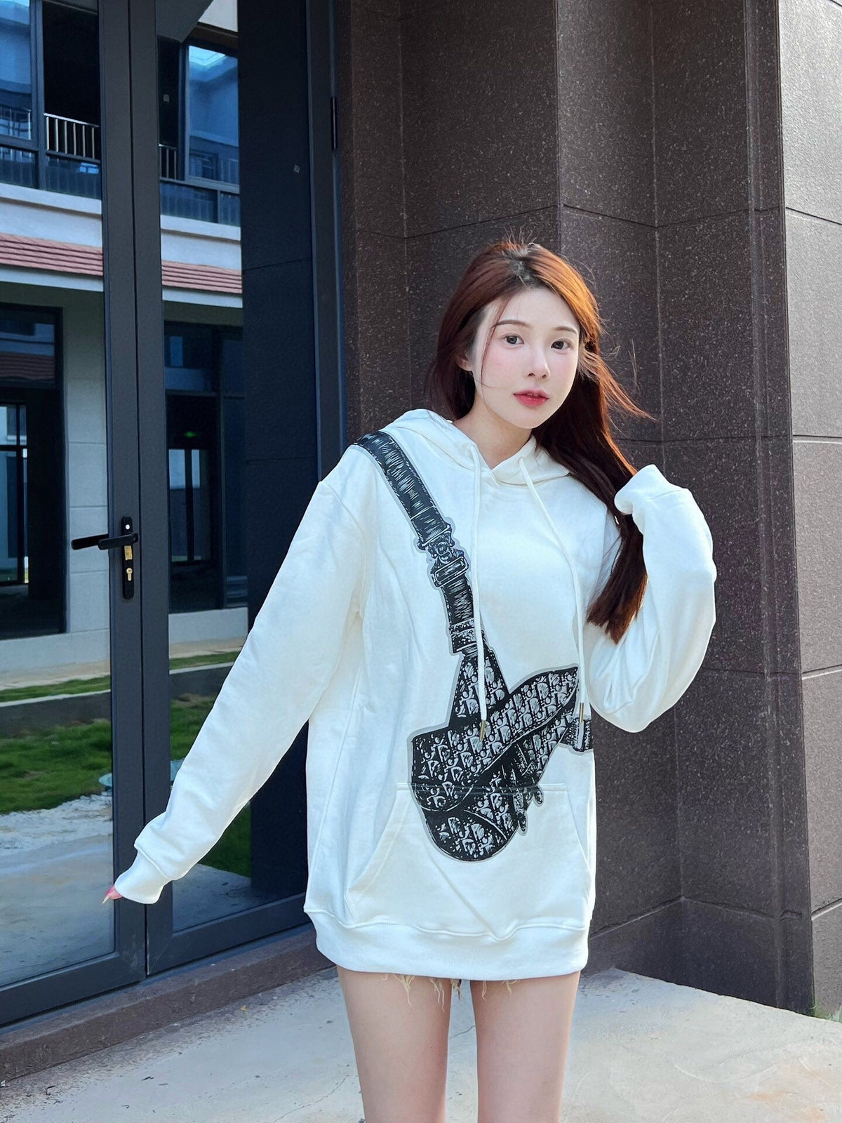 Dior White Hoodie with Bag Design - logo - replica sneakers