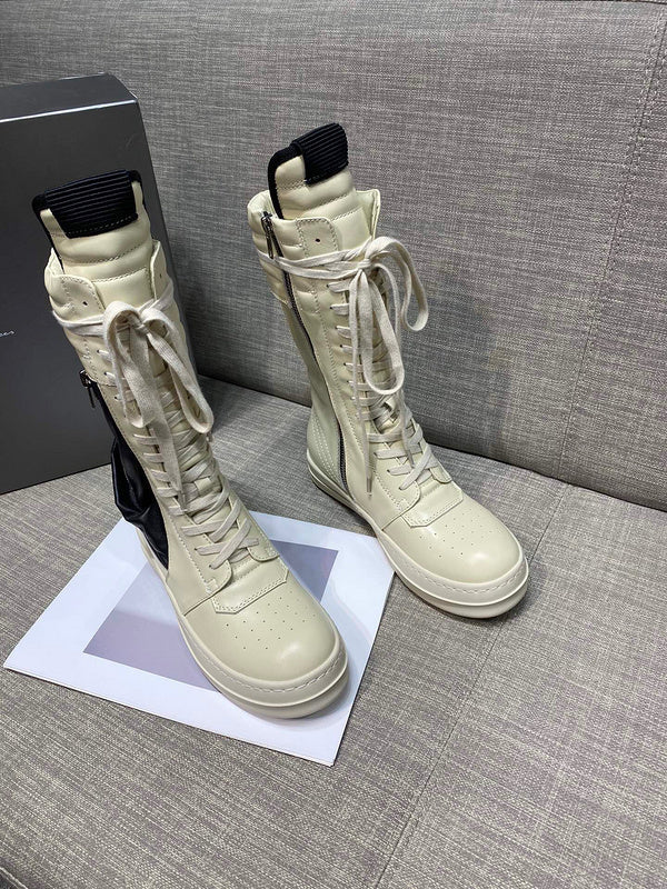High-Top Leather Combat Boots Jacket - Black Unisex Streetwear Limited Edition - **High-Top Leather Combat Boots** Unveil your edgy side with these high-top leather combat boots, designed