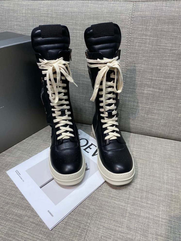 High-Top Leather Lace-up Boots - Black Unisex Streetwear Limited Edition - **High-Top Leather Lace-Up Boots** Introducing a bold addition to your footwear collection, these high-top leather