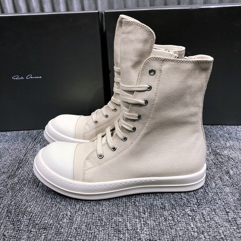 High-Top Canvas Sneakers - White Unisex Streetwear Limited Edition - **High-Top Canvas Sneakers** Introducing the perfect blend of casual comfort and modern style with these