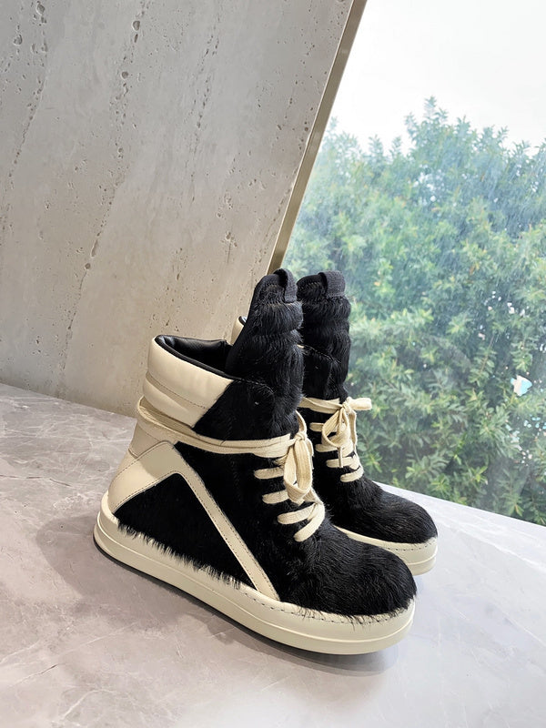 Rick Owens Geobasket Sneakers - Black Pony Hair - logo - replica sneakers