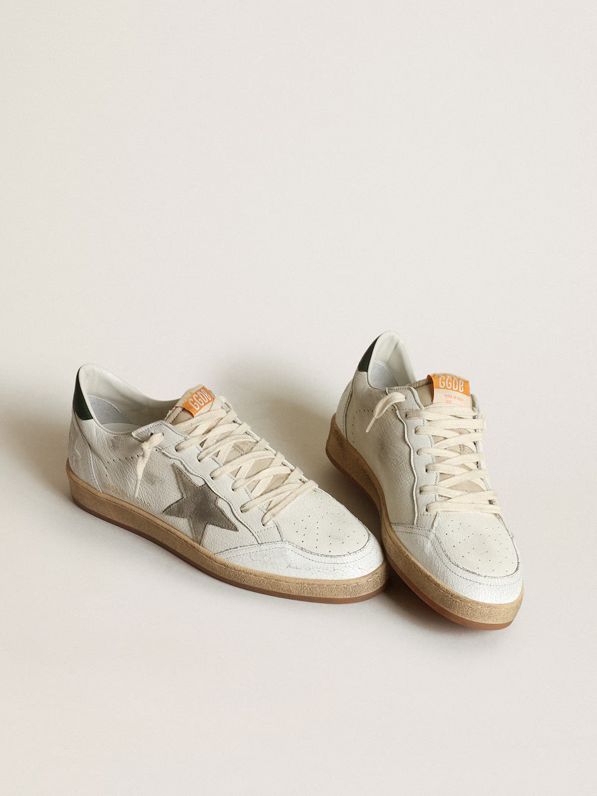 Golden Goose Ball Star c Olive Heel Tab & Suede Star - White Unisex Streetwear Limited Edition