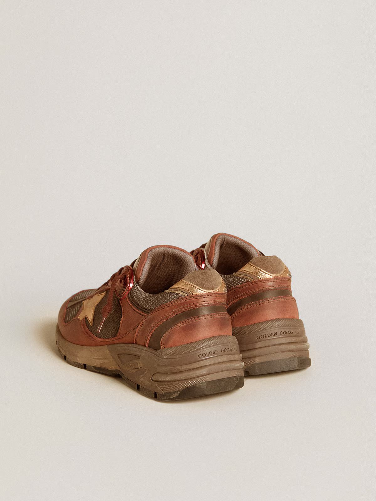 Golden Goose Running Sole Sneaker In Burnt Copper And Metallic Rose Unisex Streetwear Limited Edition