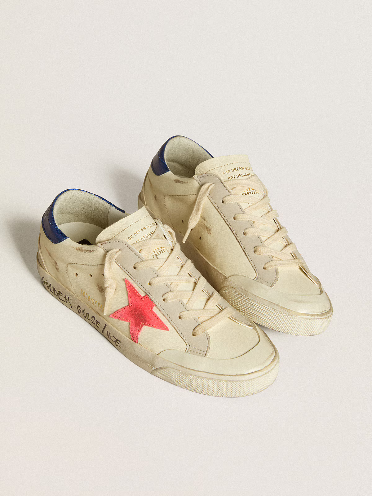 Golden Goose Super-star c Ivory With Fuchsia Star - Blue Unisex Streetwear Limited Edition