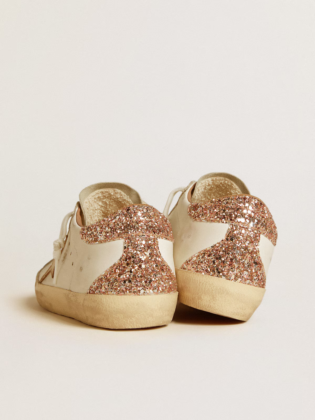 Golden Goose Superstar c Leather With Pink Glitter Heel Sneakers - White Unisex Streetwear Limited Edition