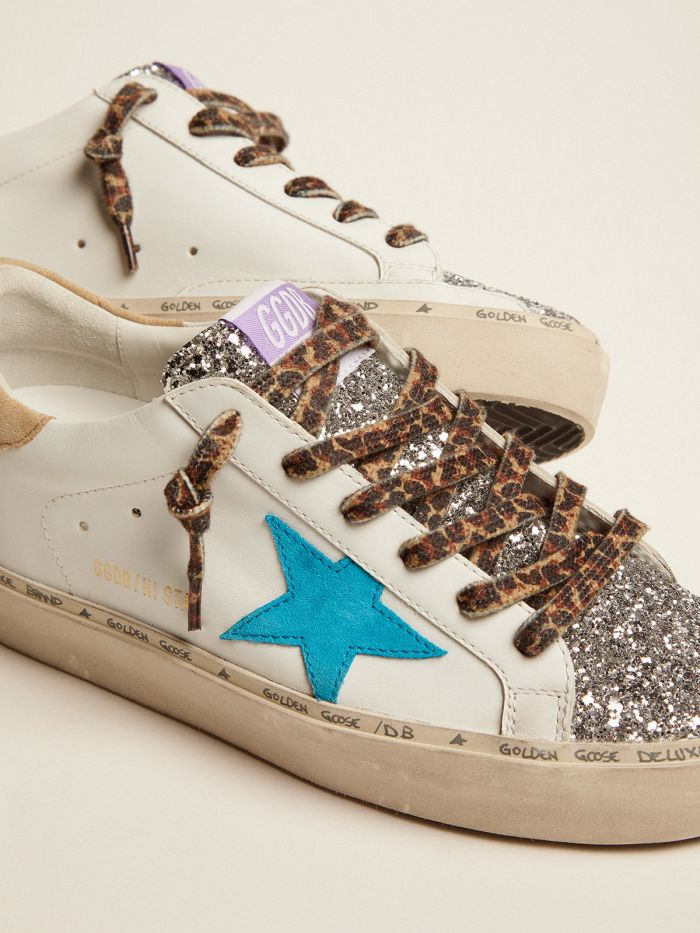 Hi Star Ltd Sneakers With Silver Glitter Tongue And Cyan-blue Suede Star Unisex Streetwear Limited Edition