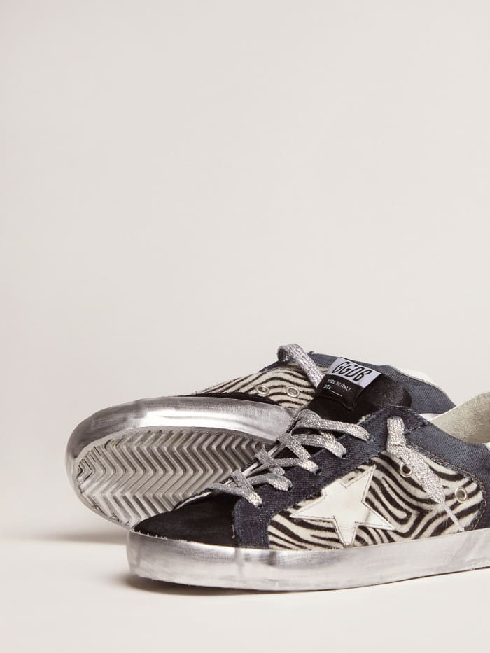 Lab Limited Edition Super-star Sneakers In Denim, Zebra-print Pony Skin And Suede Unisex Streetwear Limited Edition