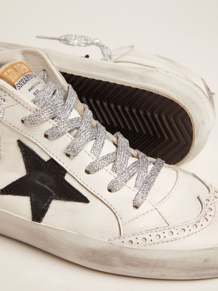 Mid-star Sneakers With Laminated Heel Tab And Glittery Laces - Black Unisex Streetwear Limited Edition