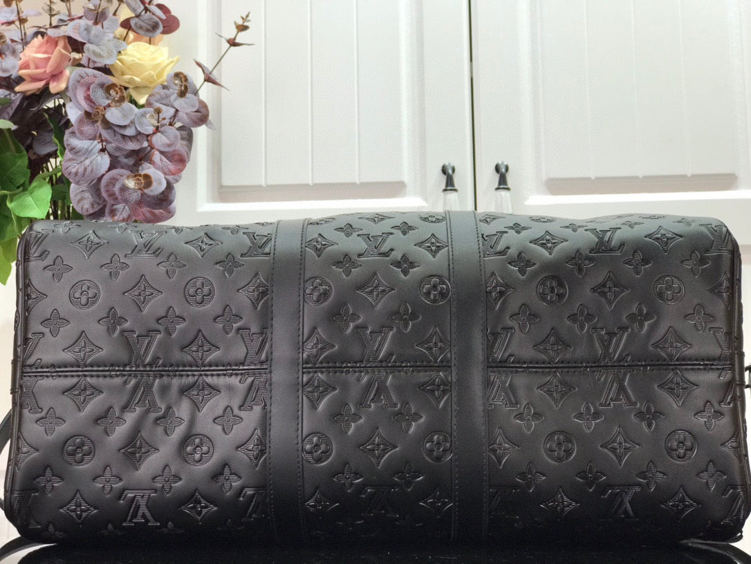 LOUIS VUITTON KEEPBALL 50 BLACK LEATHER TRAVEL BAG - logo - replica sneakers