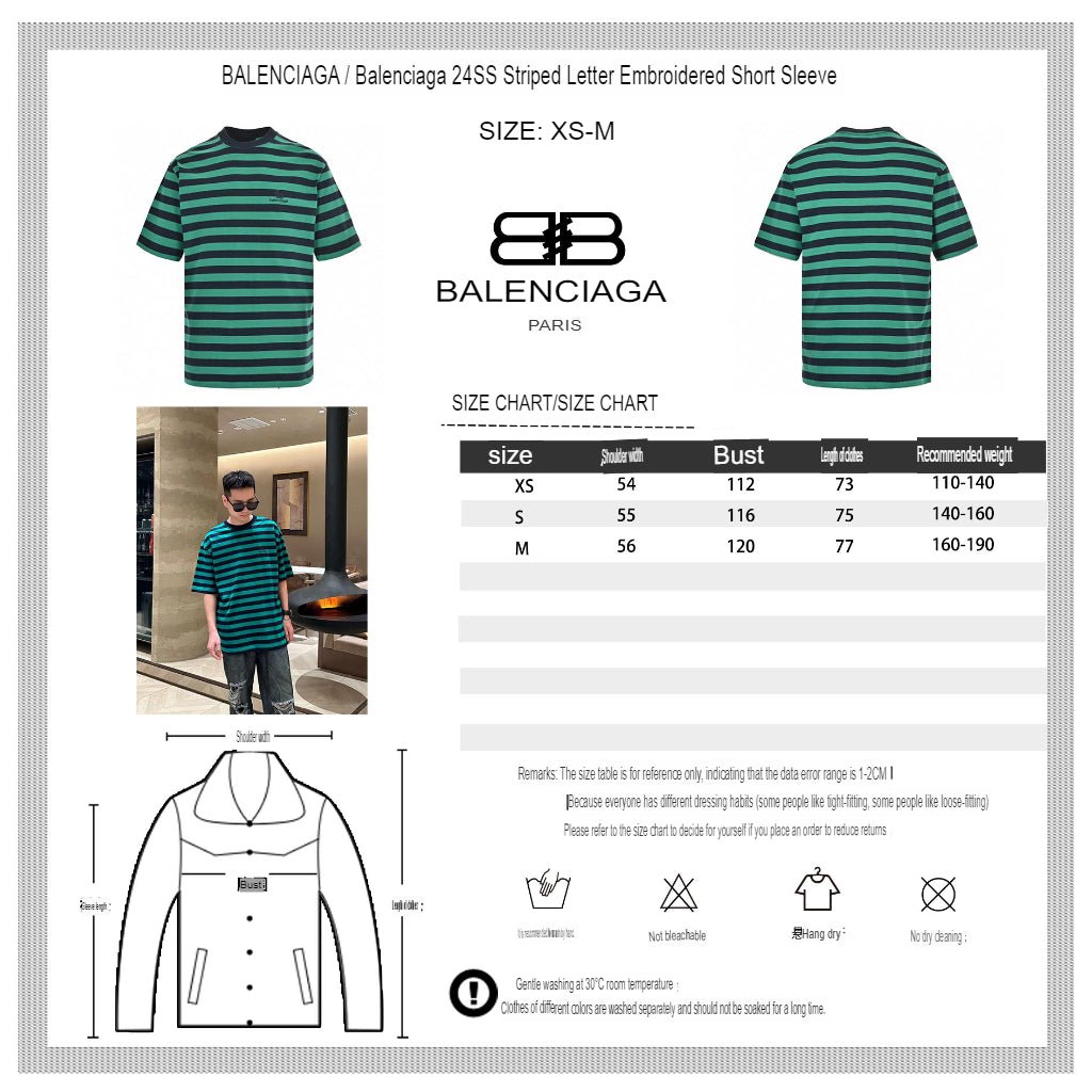 Balenciaga Green and Black Striped T-Shirt - logo - replica sneakers