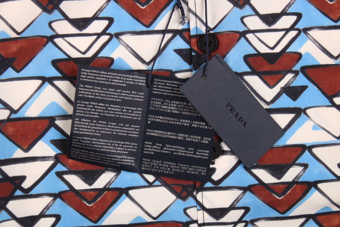 BALENCIAGA PATTERNED SHORT SLEEVE SHIRT BLUE BROWN - box - replica sneakers