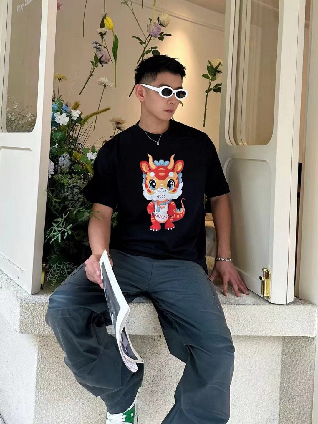 Gucci Black T-Shirt with Dragon Cartoon - outsole - replica sneakers