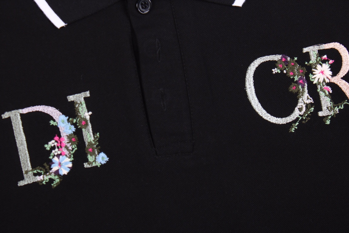 Dior Polo Shirt with Floral Logo Design - back view - replica sneakers