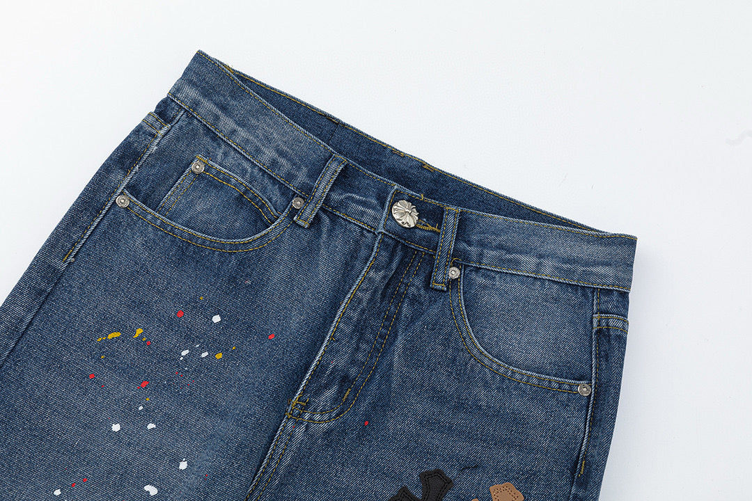 CHROME HEARTS PAINT DRIP CROSS PATCH JEANS DENIM - insole - replica sneakers