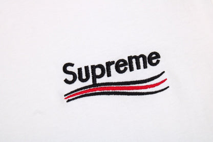 BALENCIAGA x SUPREME RED BLACK S T-SHIRT WHITE - close up - replica sneakers