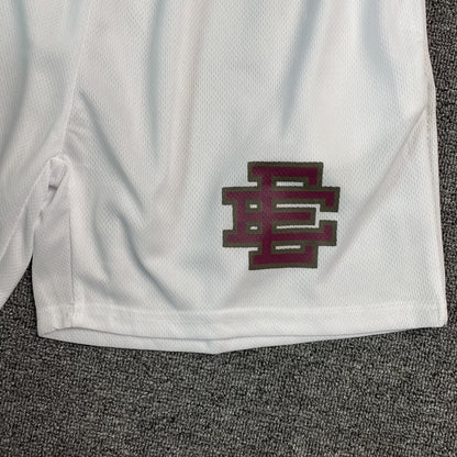 ERIC Emanuel Ee Basic Shorts - Grey - Maroon - White Unisex Streetwear Limited Edition - The ERIC EMMANUEL EE BASIC SHORTS WHITE/GREY/MAROON - REPLICA seamlessly blend luxury streetwear aesthetics wit