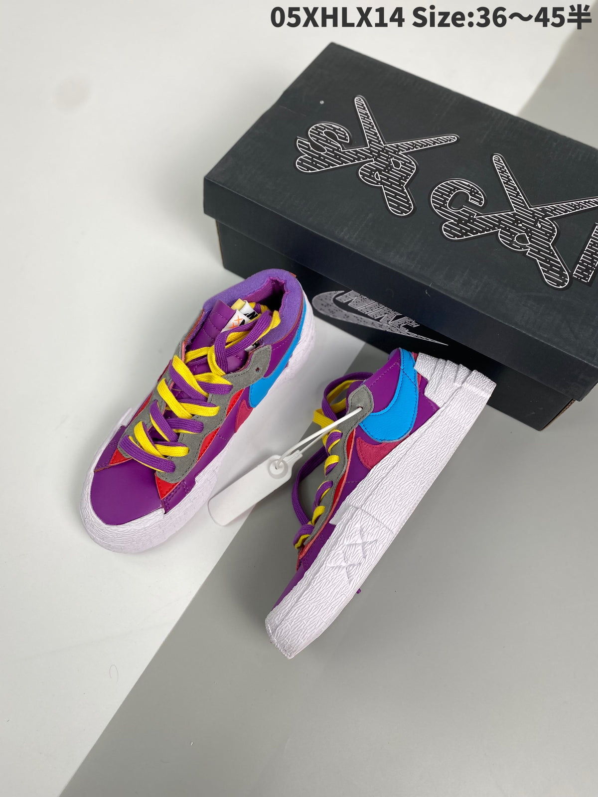 KAWS - Sacai - Nike Blazer Dusk - Purple Unisex Streetwear Limited Edition - The KAWS x Sacai x Nike Blazer 'Purple Dusk' is a masterful collaboration that fuses