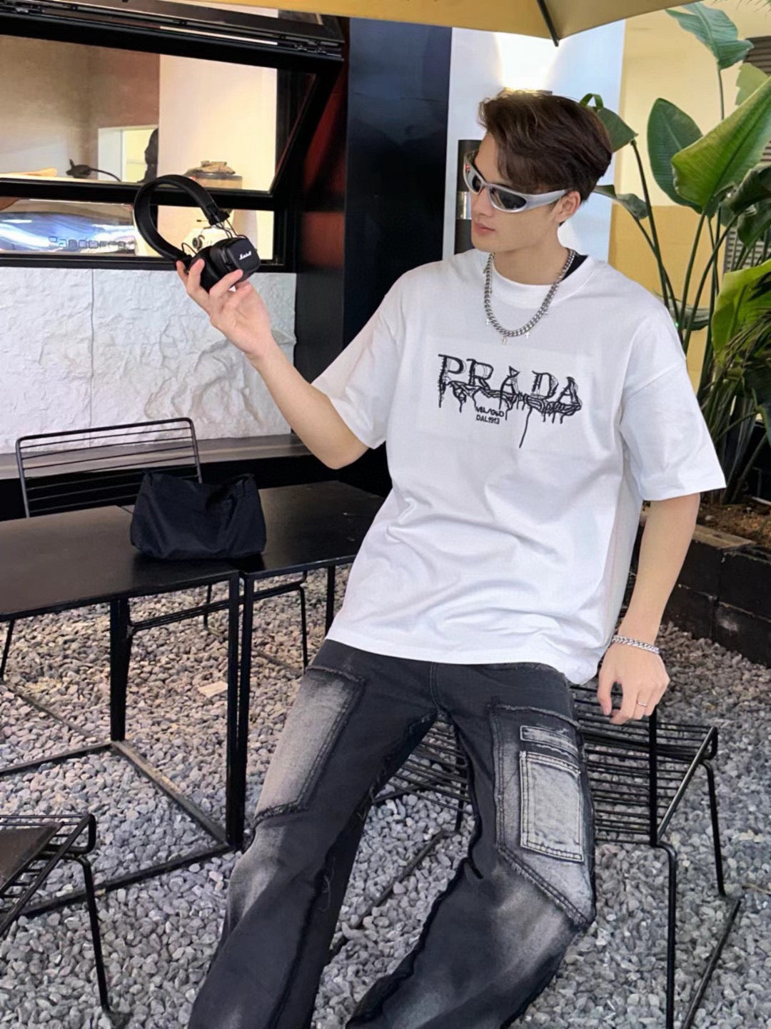 Prada Graphic Logo T-Shirt (White) - logo - replica sneakers