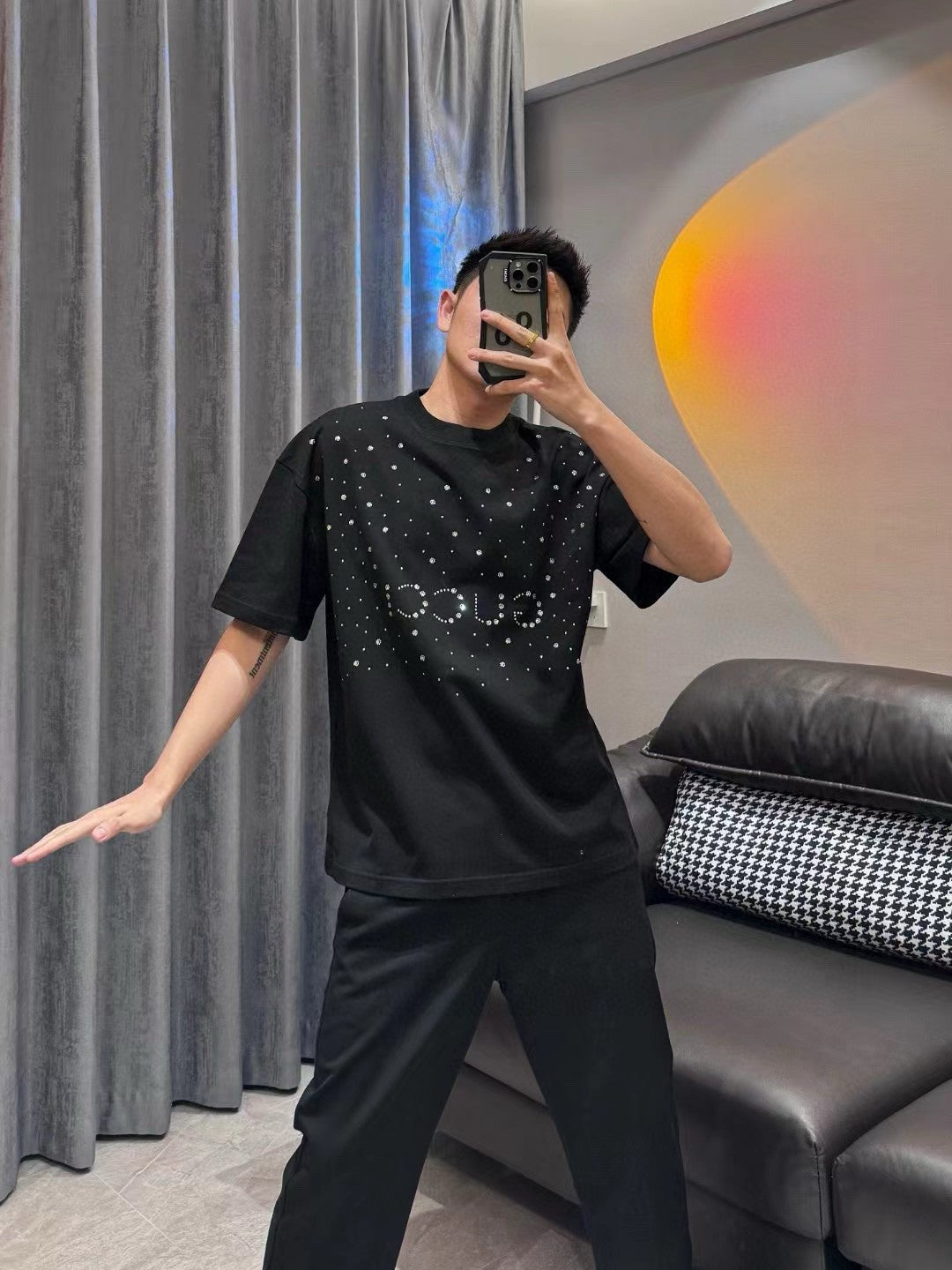 Gucci Embellished Black T-Shirt - logo - replica sneakers