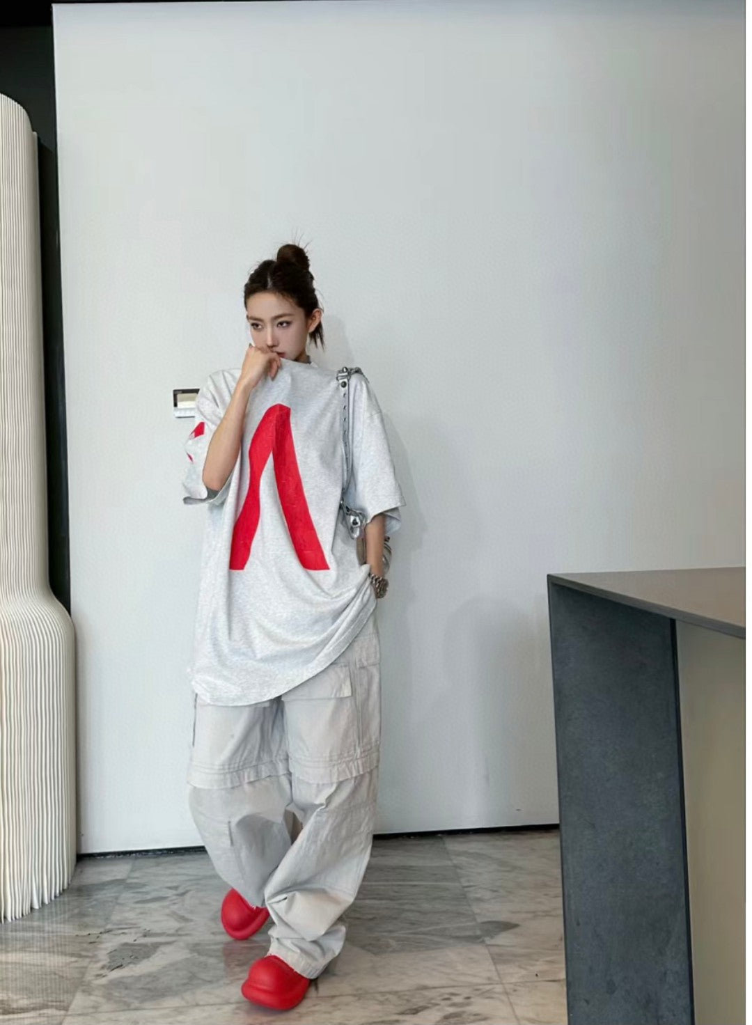 Balenciaga Red Logo Graphic T-Shirt (Gray) - logo - replica sneakers