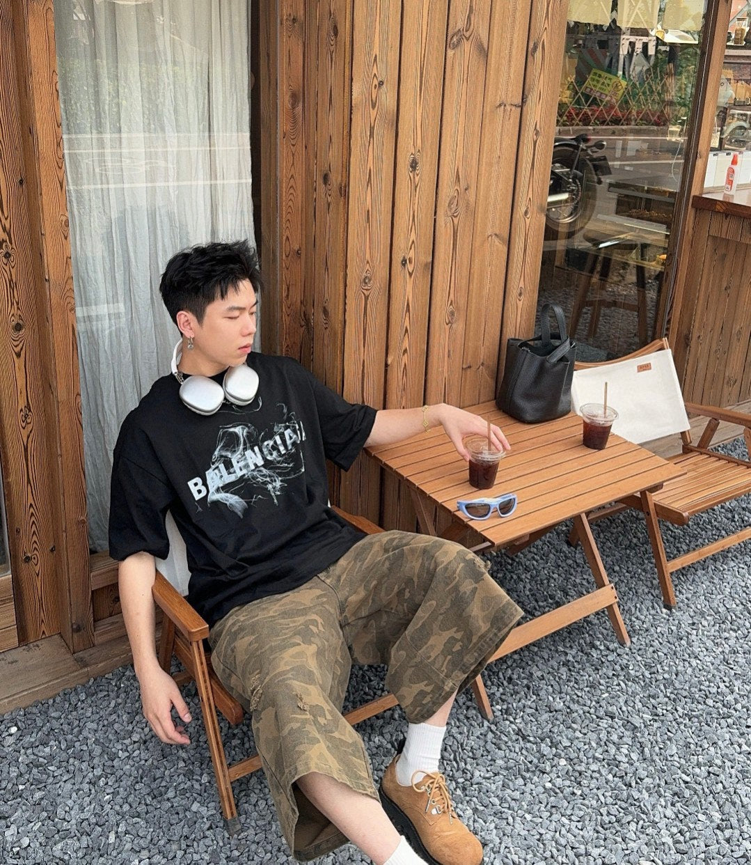 Balenciaga Smoke Print Logo T-Shirt (Black) - logo - replica sneakers