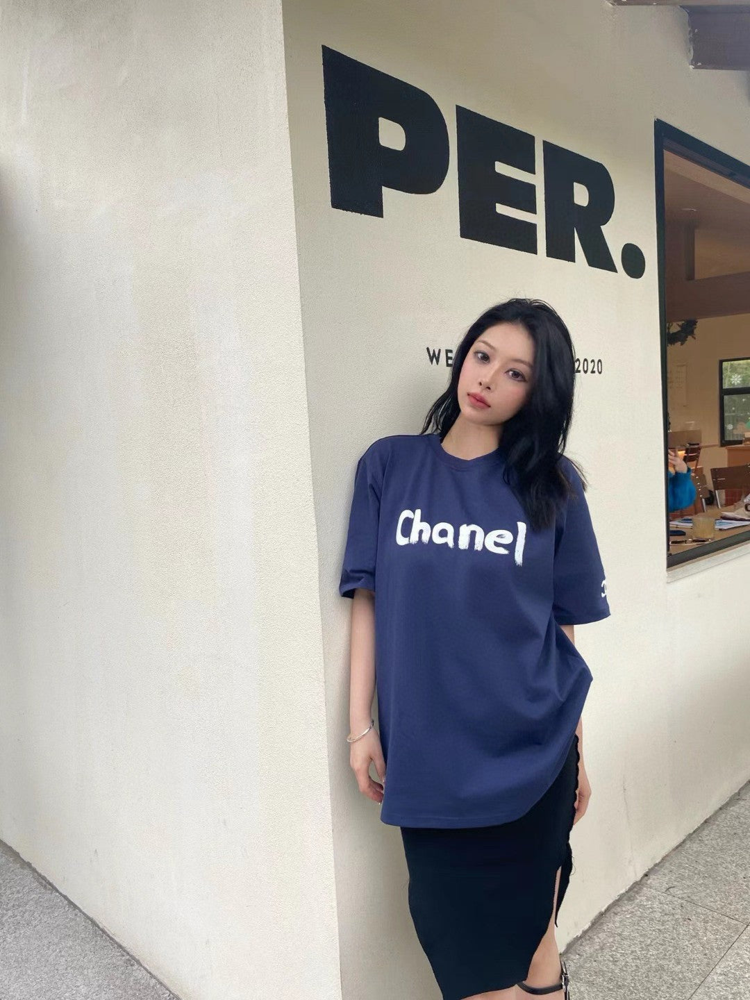 Chanel Logo T-Shirt (Navy Blue) - logo - replica sneakers