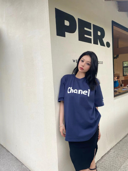 Chanel Logo T-Shirt (Navy Blue) - logo - replica sneakers