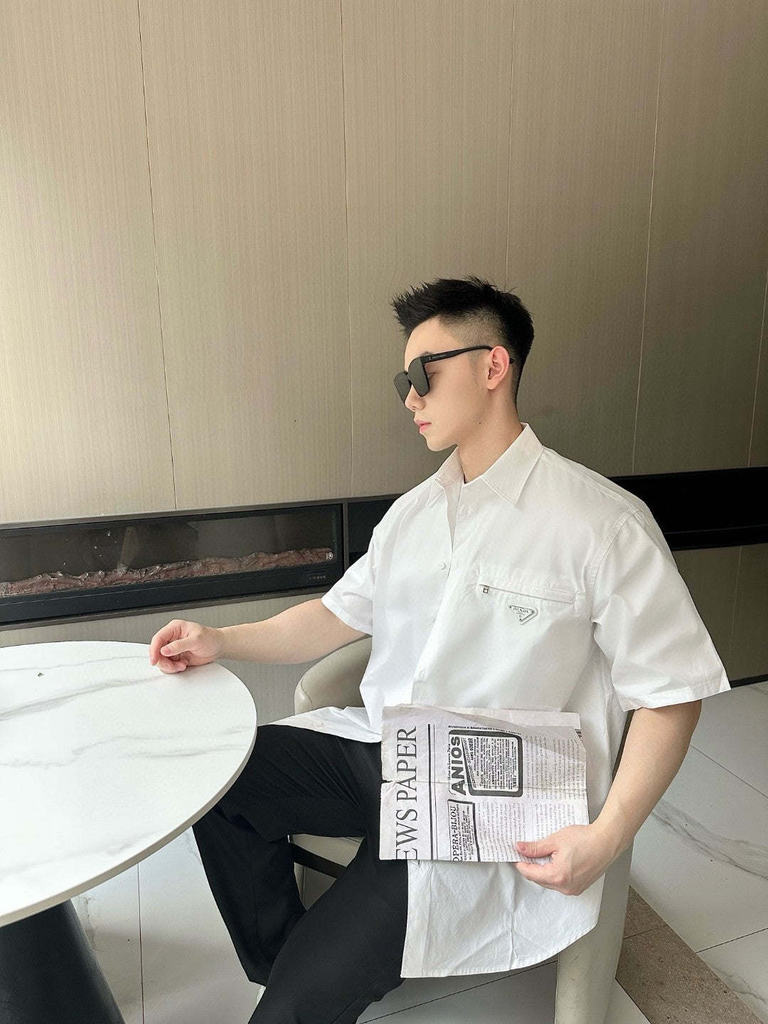 Prada Short-Sleeve Button-Up Shirt (White) - logo - replica sneakers