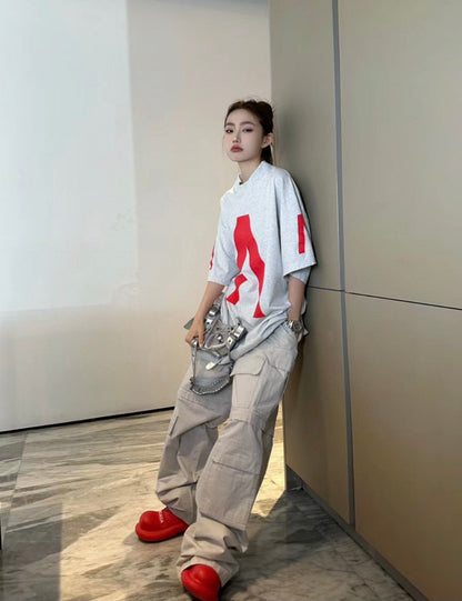 Balenciaga Red Logo Graphic T-Shirt (Gray) - logo - replica sneakers