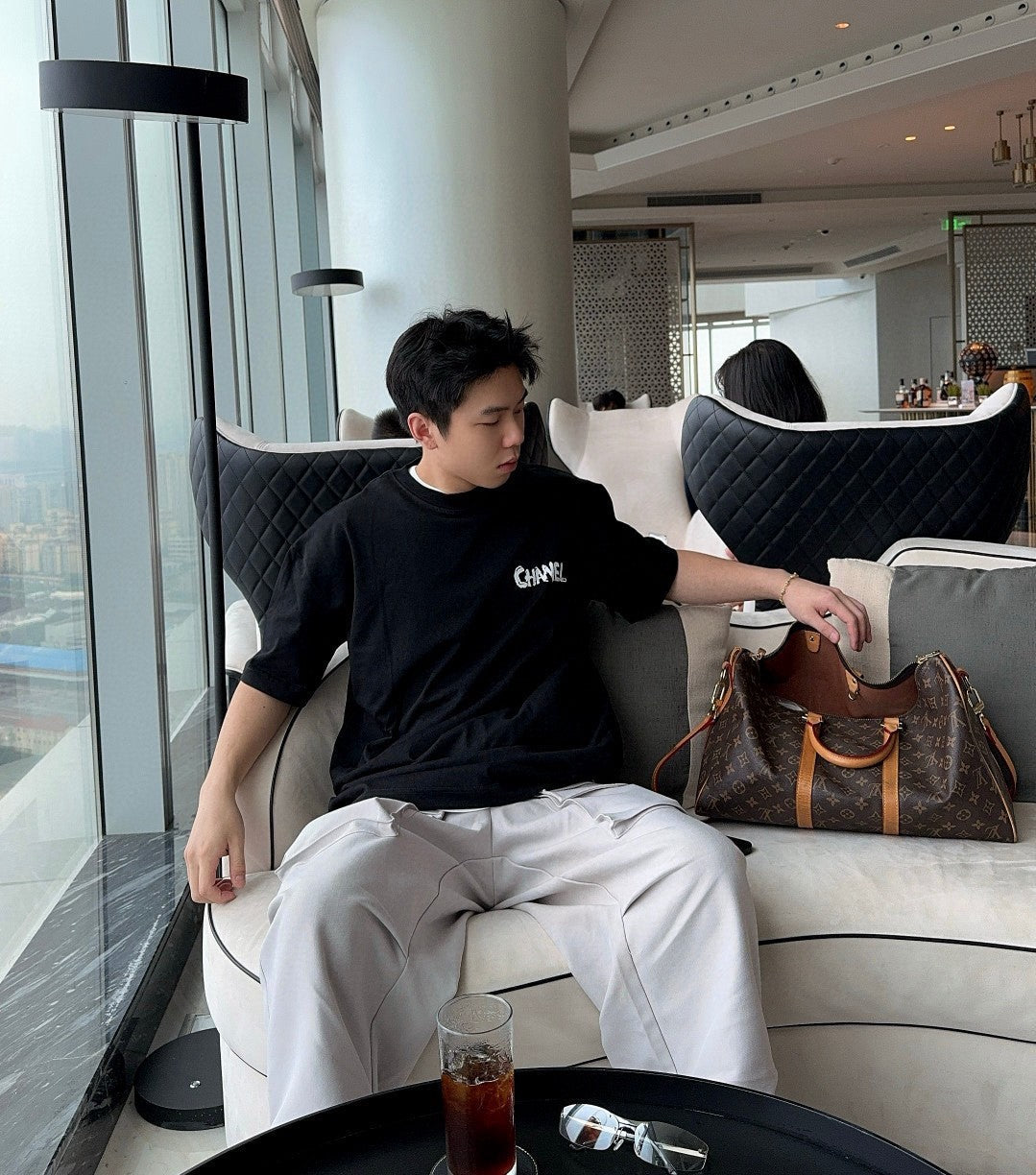 Chanel Pink Splash Logo Black T-Shirt - logo - replica sneakers