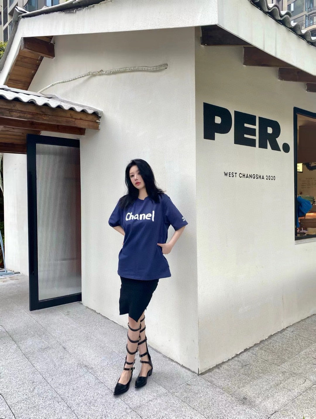 Chanel Logo T-Shirt (Navy Blue) - logo - replica sneakers