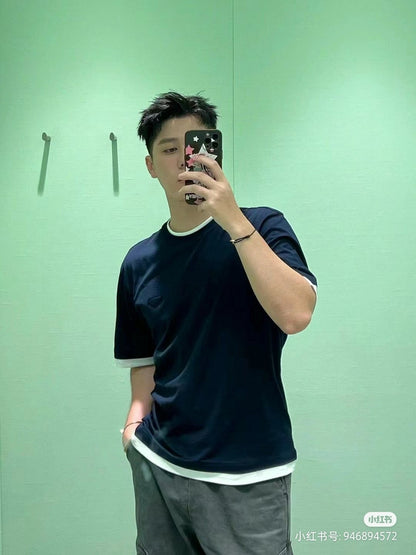Prada Navy Blue Double Layer T-Shirt - logo - replica sneakers