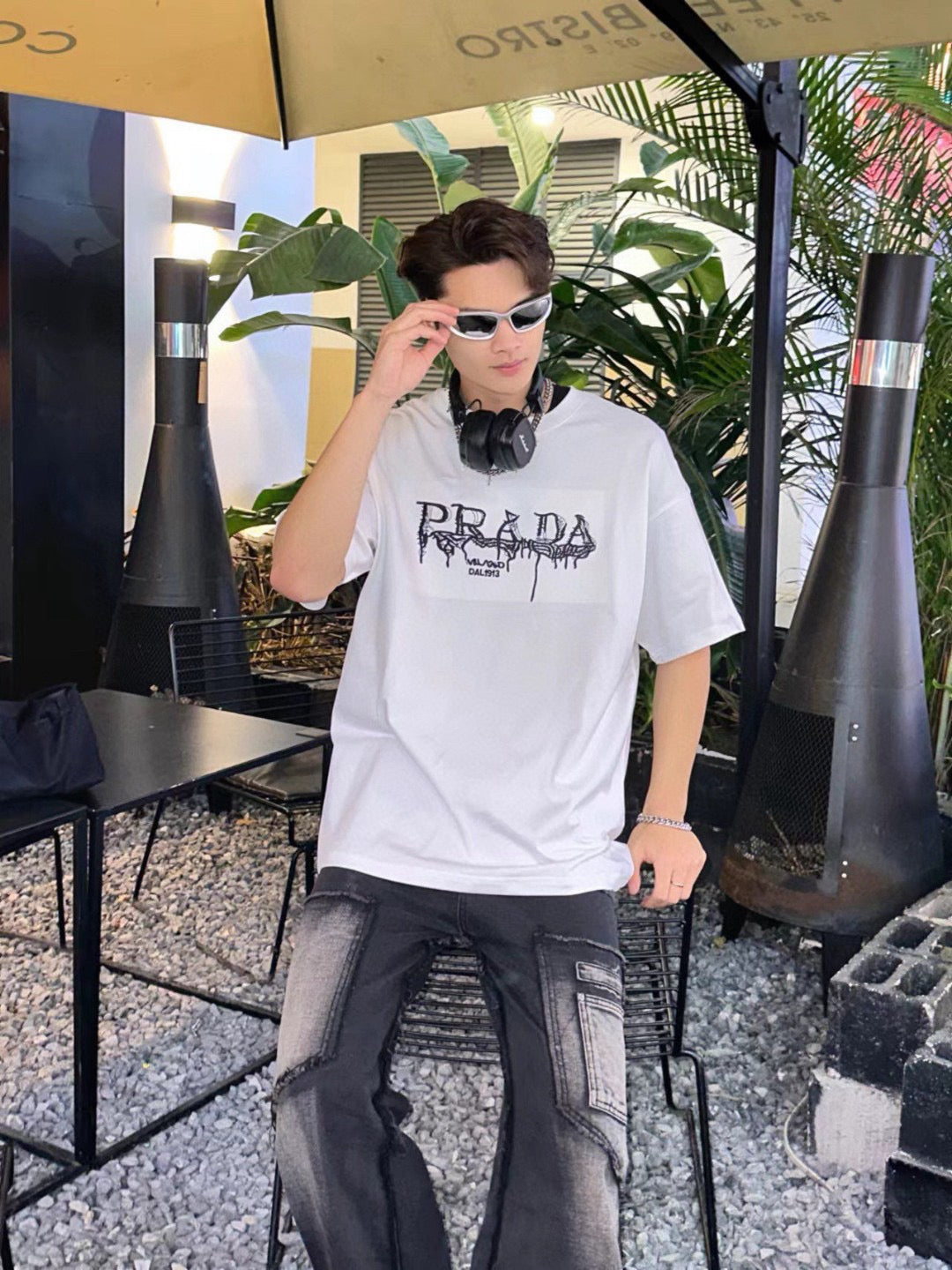Prada Graphic Logo T-Shirt (White) - logo - replica sneakers