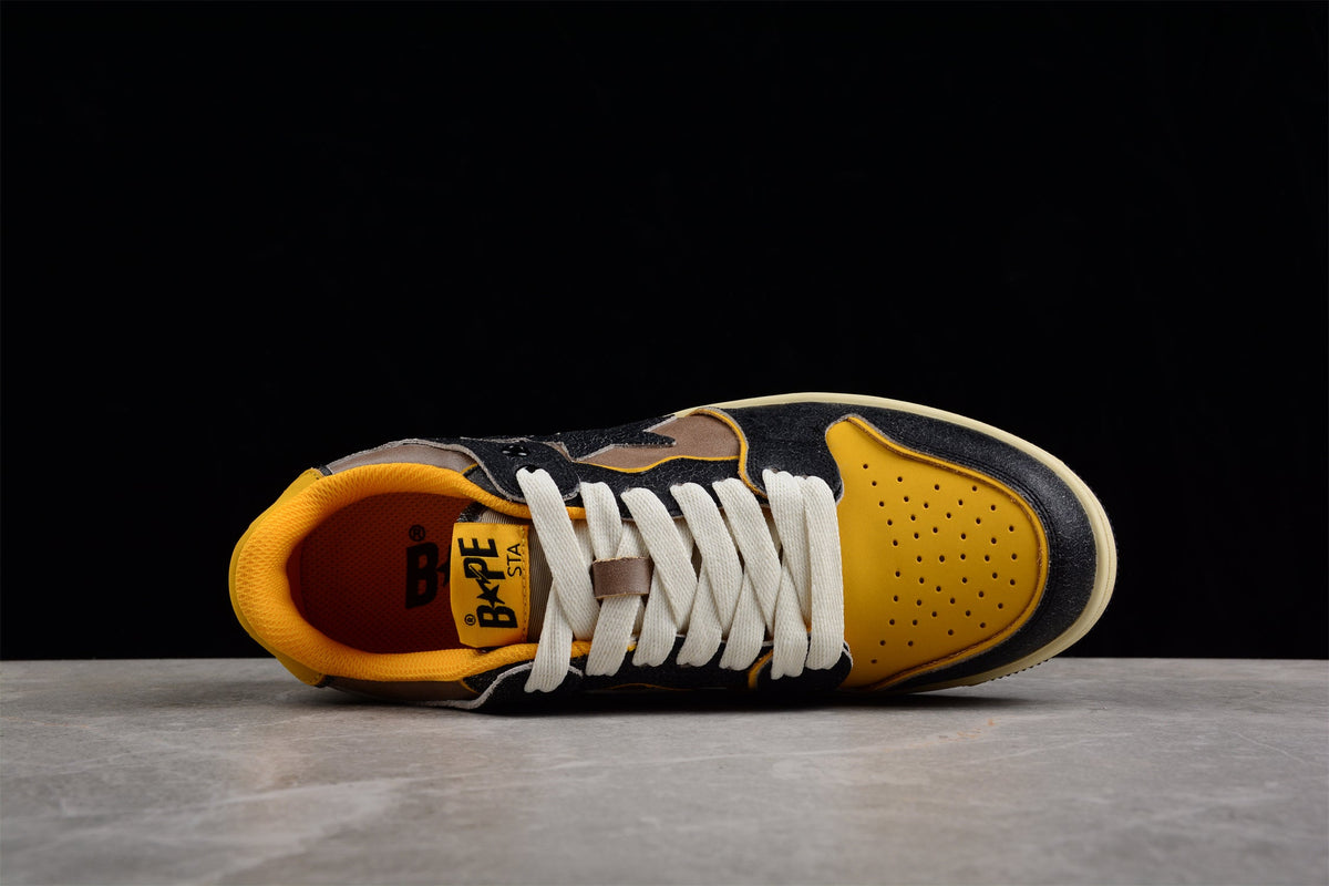 BAPE Sta Low Top Sneakers In And Yellow - Black Unisex Streetwear Limited Edition - Introducing the BAPE STA Low Top Sneakers in Black and Yellow C a perfect blend
