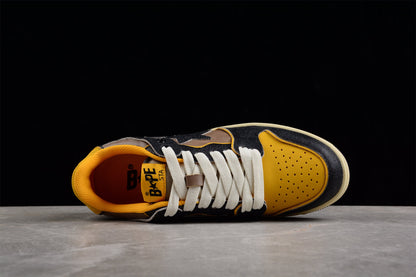 BAPE Sta Low Top Sneakers In And Yellow - Black Unisex Streetwear Limited Edition - Introducing the BAPE STA Low Top Sneakers in Black and Yellow C a perfect blend