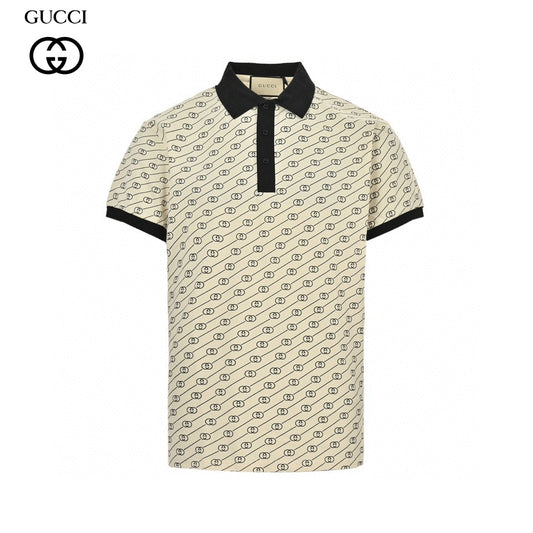 Gucci Gg Pattern Polo Shirt - Beige Unisex Streetwear Limited Edition - The Gucci Beige GG Pattern Polo Shirt is a quintessential piece for anyone looking to