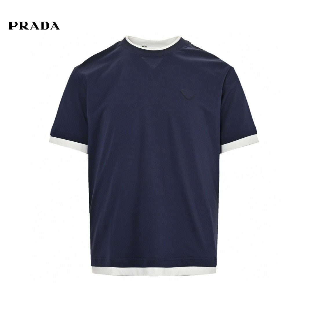 Prada Navy Double Layer T-shirt - Blue Unisex Streetwear Limited Edition - The Prada Navy Blue Double Layer T-Shirt combines elegance and casual style. This t-shirt features