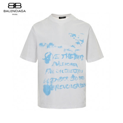 Balenciaga Save The Date T-shirt - White Unisex Streetwear Limited Edition - This Balenciaga t-shirt features a unique blue graphic that reads 'Save the Date Balenciaga Fall