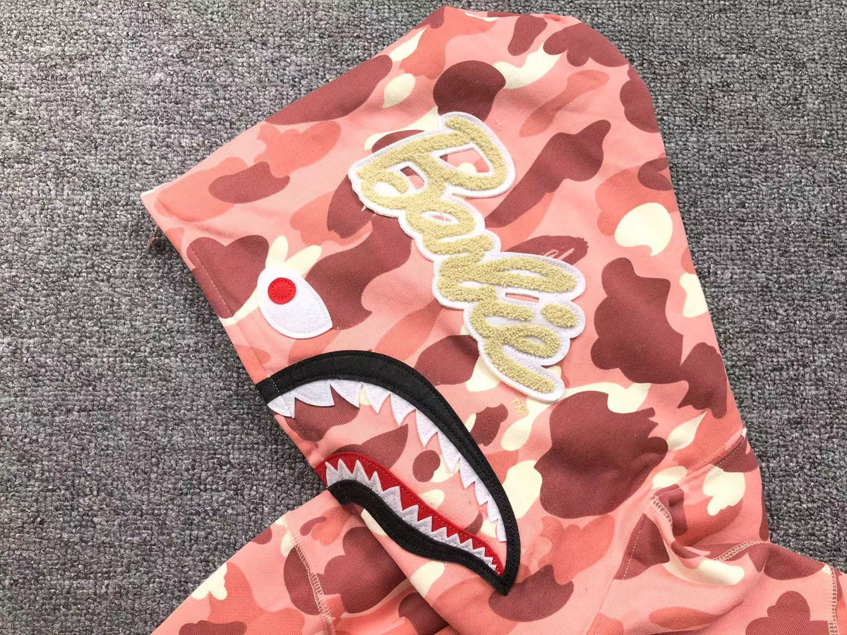 BAPE x BARBIE DOT CAMO SHARK FULL ZIP HOODIE PINK - box - replica sneakers