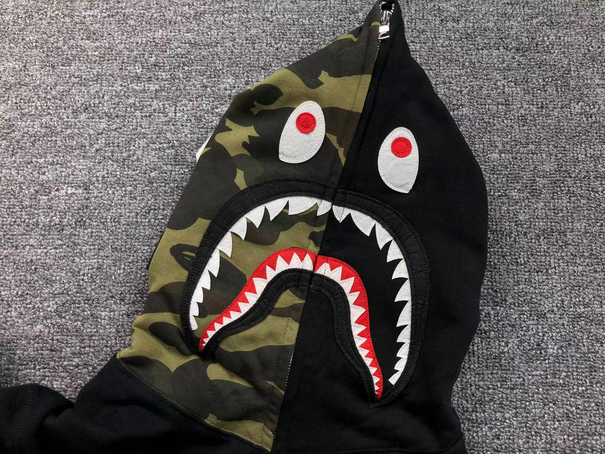 BAPE GREEN CAMO FULL ZIP HOODIE BLACK - logo - replica sneakers