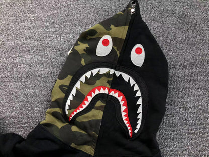 BAPE GREEN CAMO FULL ZIP HOODIE BLACK - logo - replica sneakers