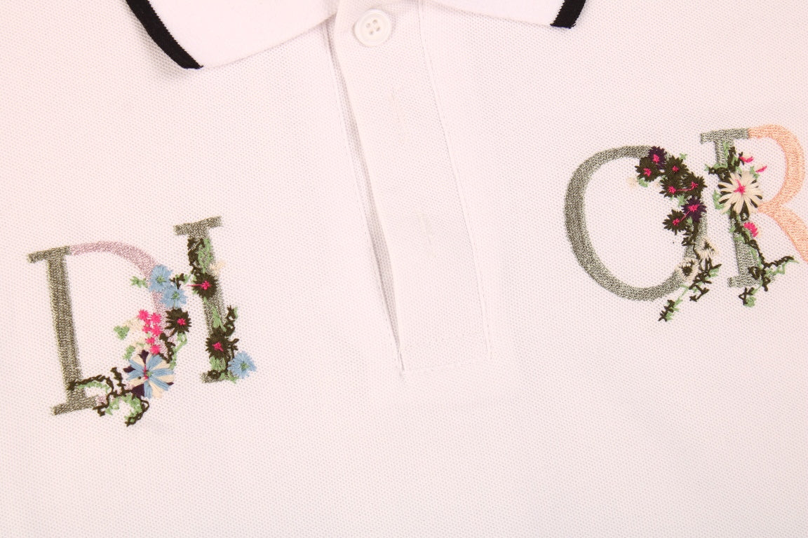 Dior Polo Shirt with Floral Logo Design - detail - replica sneakers