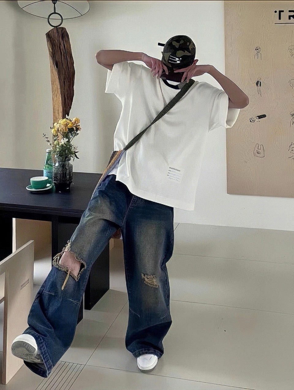 Balenciaga White T-Shirt with Label Detail - detail - replica sneakers