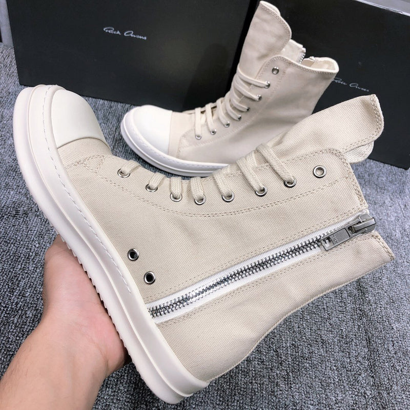 High-Top Canvas Sneakers - White Unisex Streetwear Limited Edition - **High-Top Canvas Sneakers** Introducing the perfect blend of casual comfort and modern style with these