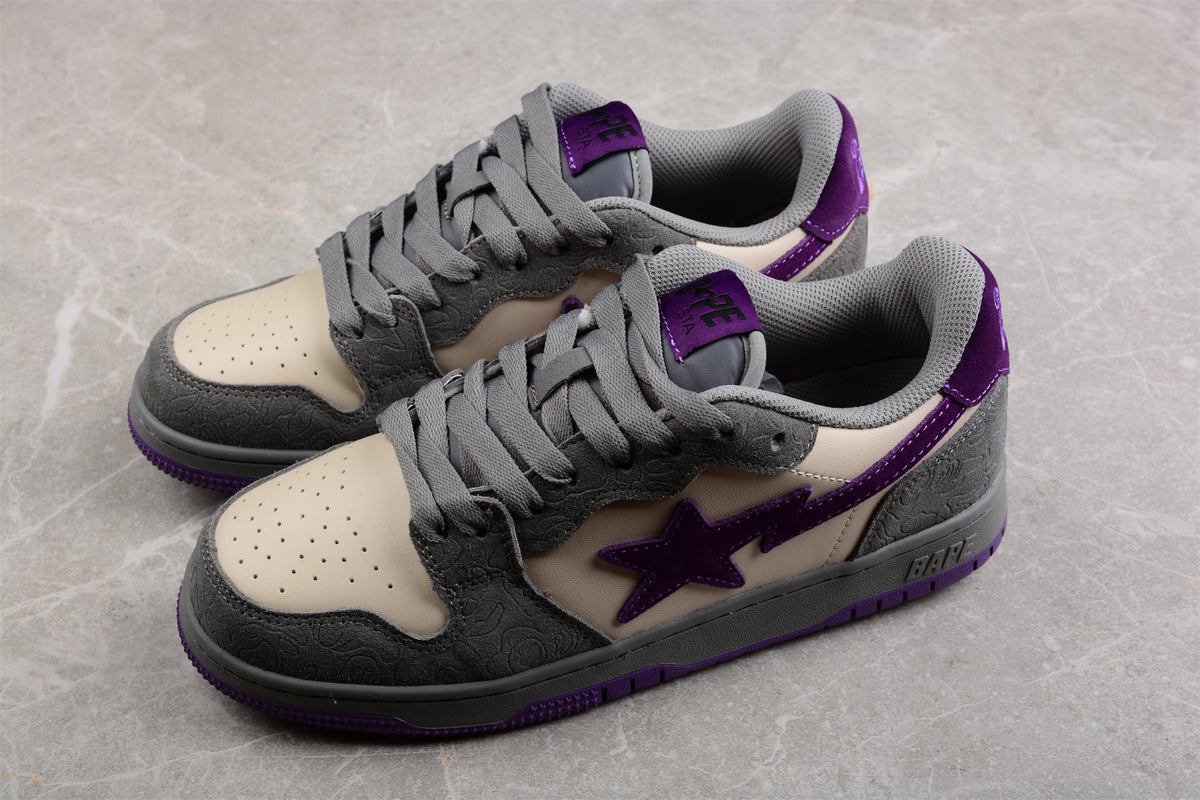 BAPE Sta Low-top Sneakers In Grey And - Purple Unisex Streetwear Limited Edition - **BAPE STA Low-Top Sneakers in Grey and Purple** Elevate your sneaker collection with the BAPE